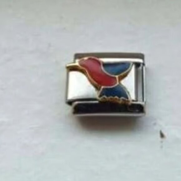Red and blue enamel hummingbird 9mm stainless steel italian charm bracelet link - Picture 1 of 2
